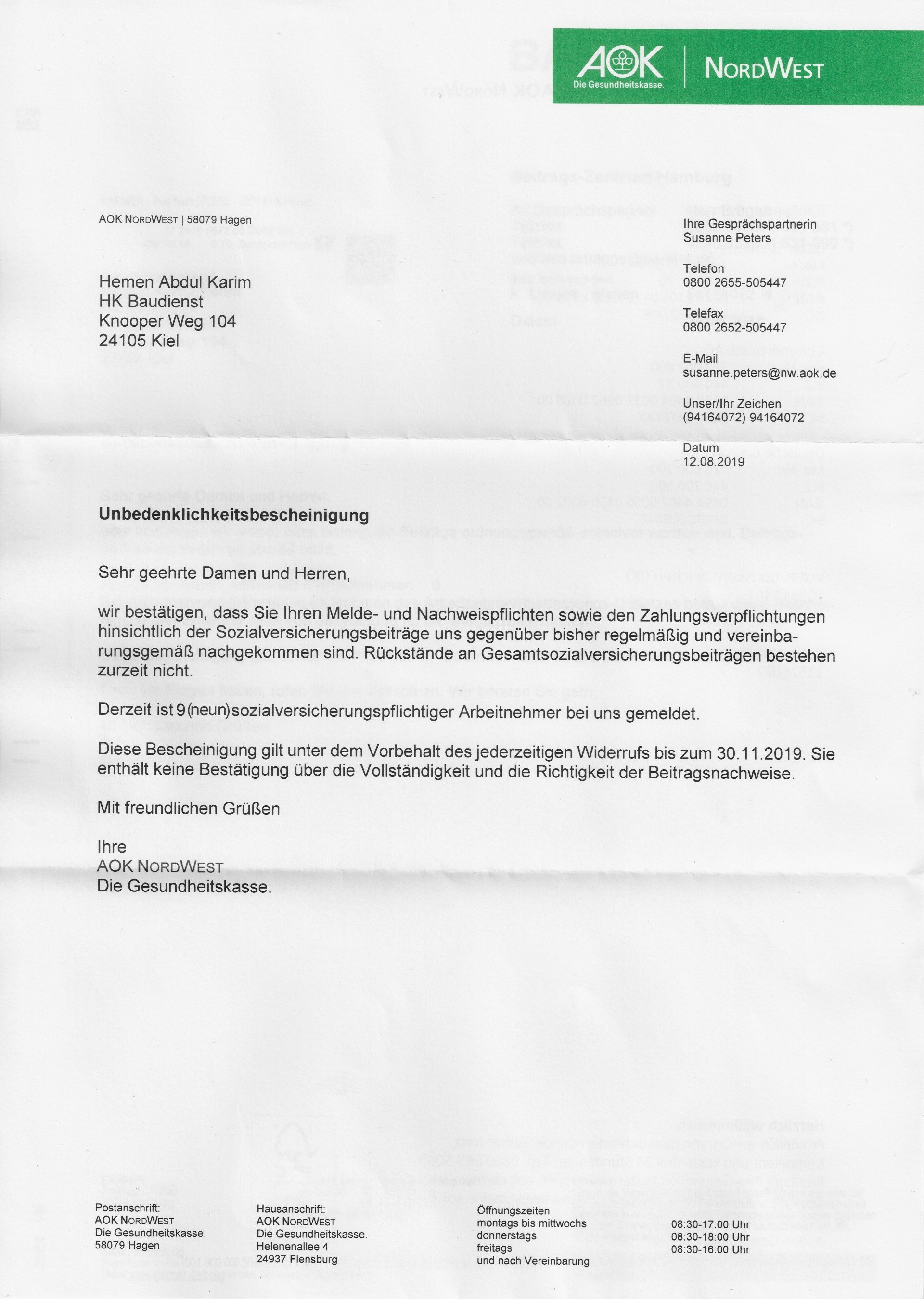 Zertifikat SOKA-BAU- Bescheinigungen BG Bau Bescheinigungen